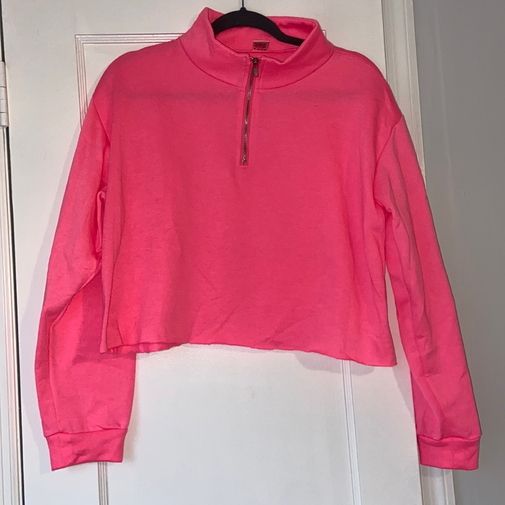 Hot Pink Crop Top Sweatshirt Quarter Zip Women’s Extra Large